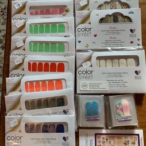 Color Street Nail Polish Strips — Pink, Green, Orange, Blue Glitter, Cream, Tan